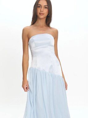 Selfie Leslie Baby Blue Asymmetrical Drop Waist Maxi Dress - Size XS